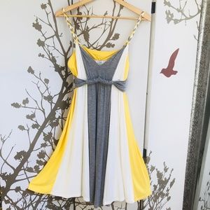 LM LULU PARIS Yellow Gray White Stripe Woven Rope Strap Babydoll Dress